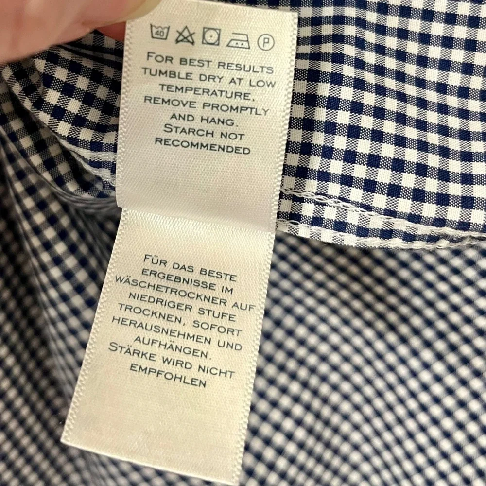 Charles Tyrwhitt Button Down Men's M Navy Blue Gingham Classic Fit Non-Iron